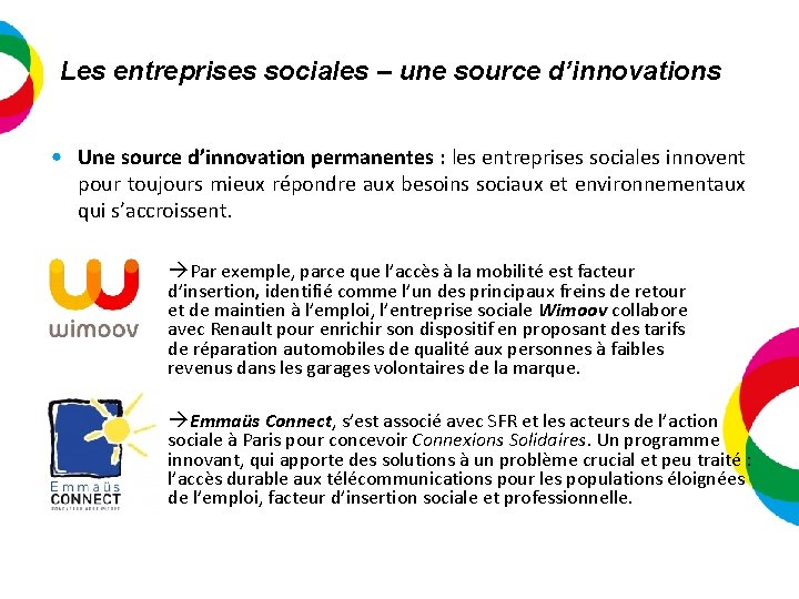 Les entreprises sociales – une source d’innovations Une source d’innovation permanentes : les entreprises