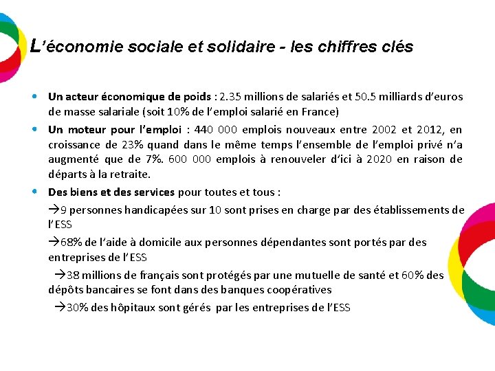 L’économie sociale et solidaire - les chiffres clés Un acteur économique de poids :