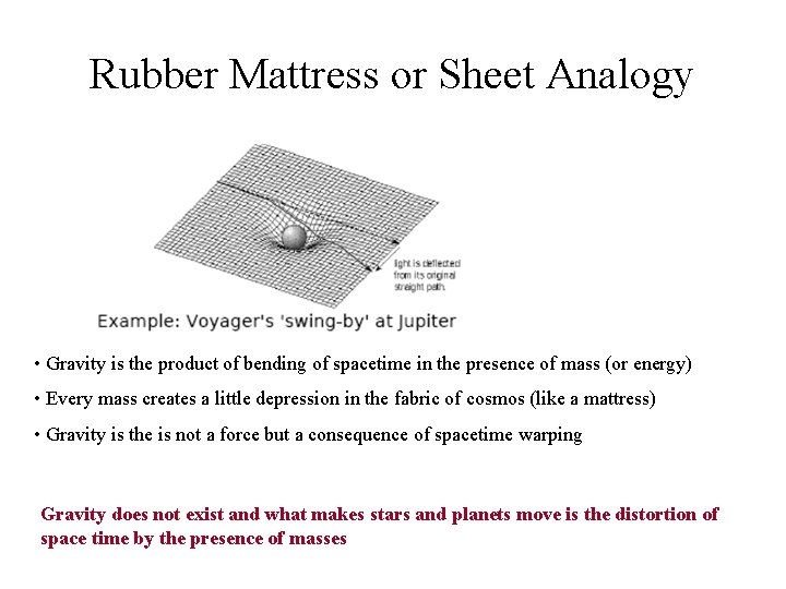 Rubber Mattress or Sheet Analogy • Gravity is the product of bending of spacetime