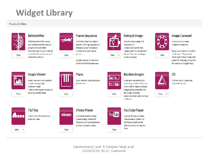 Widget Library Sandra Ivković, prof. & Danijela Takač, prof. CUC 2015 18. -20. 11.