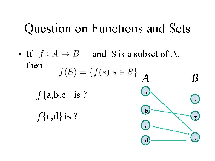 Question on Functions and Sets • If then and S is a subset of