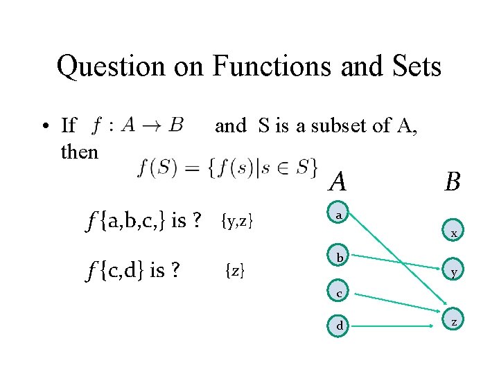 Question on Functions and Sets • If then and S is a subset of