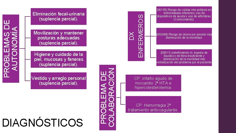 DX ENFERMEROS Movilización y mantener posturas adecuadas (suplencia parcial). Higiene y cuidado de la