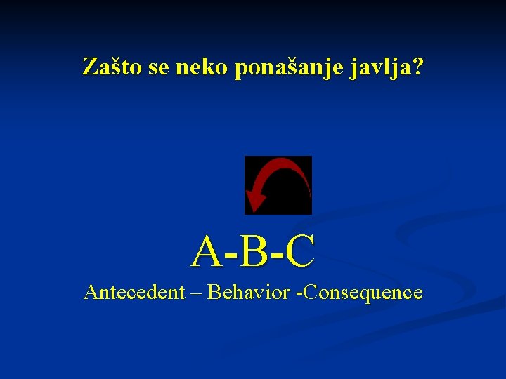 Zašto se neko ponašanje javlja? A-B-C Antecedent – Behavior -Consequence 