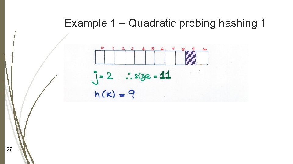Example 1 – Quadratic probing hashing 1 26 
