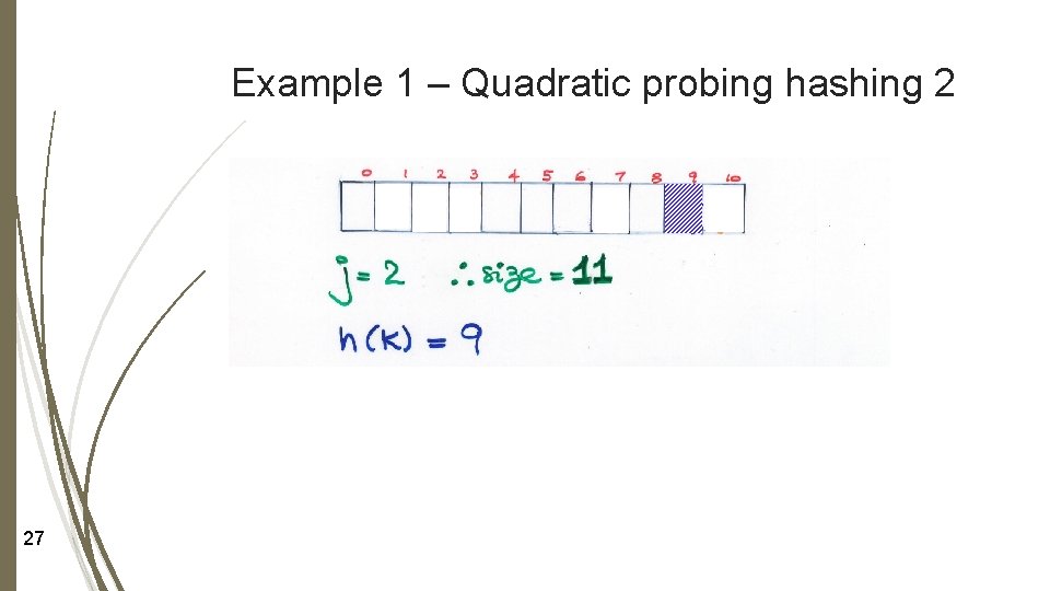 Example 1 – Quadratic probing hashing 2 27 