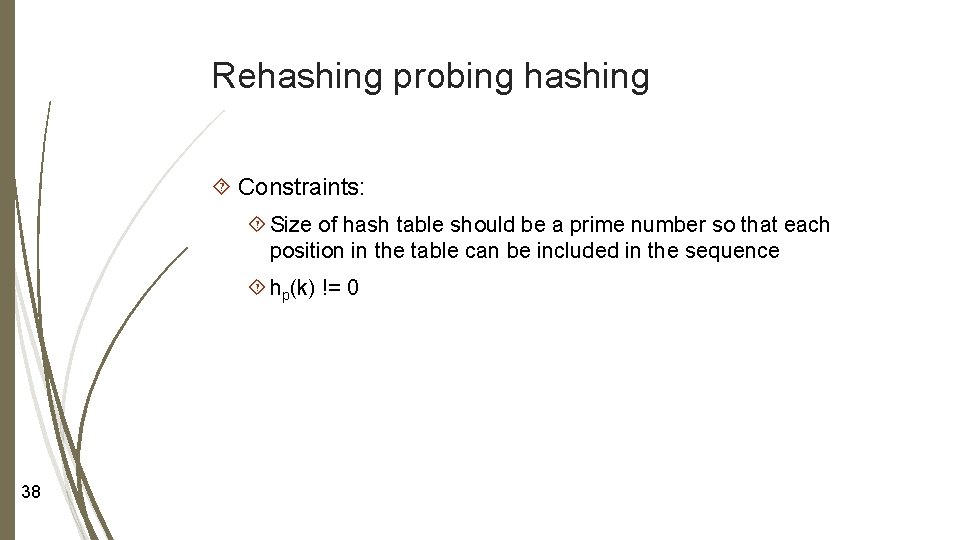 Rehashing probing hashing Constraints: Size of hash table should be a prime number so