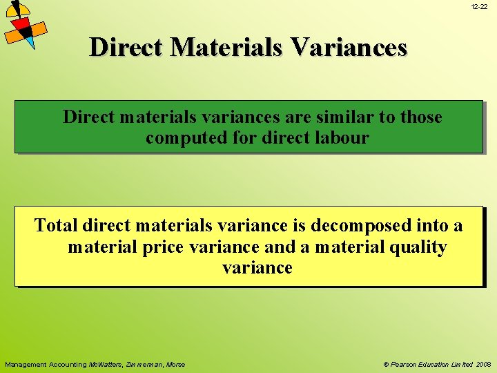 12 -22 Direct Materials Variances Direct materials variances are similar to those computed for