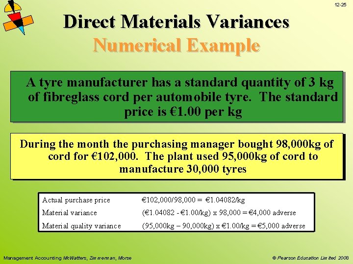 12 -25 Direct Materials Variances Numerical Example A tyre manufacturer has a standard quantity