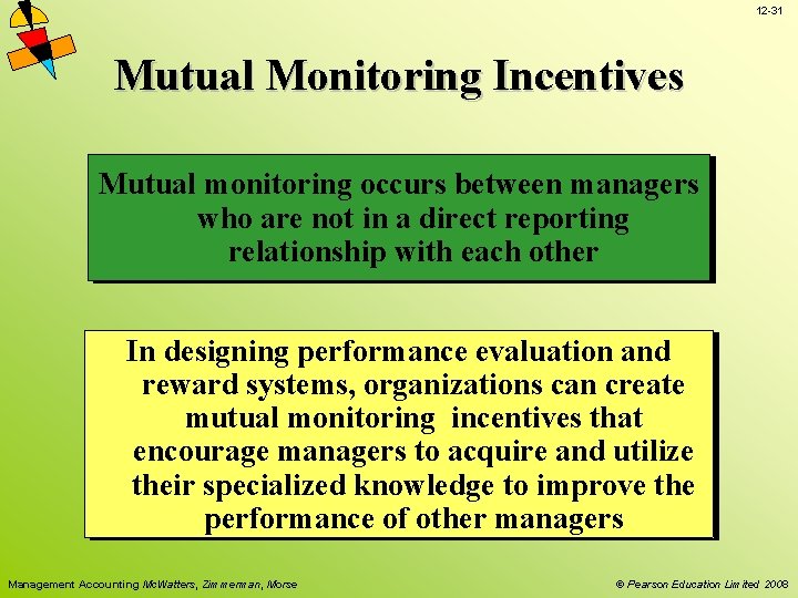 12 -31 Mutual Monitoring Incentives Mutual monitoring occurs between managers who are not in