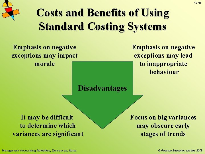 12 -41 Costs and Benefits of Using Standard Costing Systems Emphasis on negative exceptions