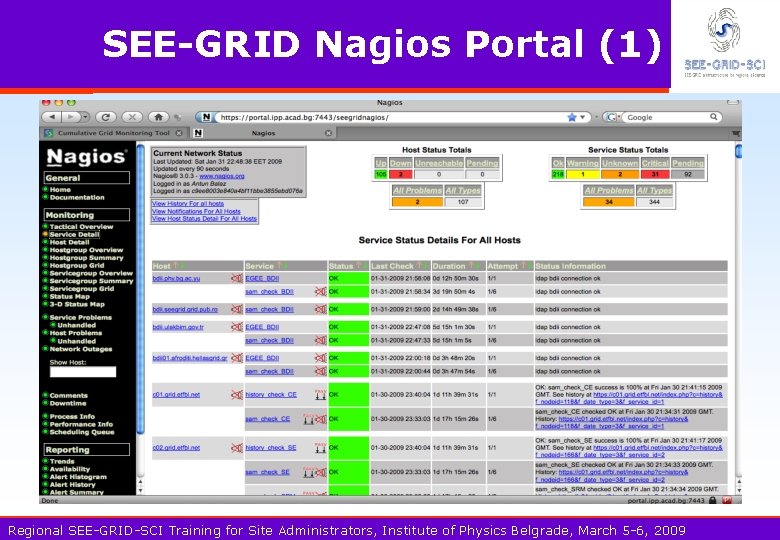 SEE-GRID Nagios Portal (1) Regional SEE-GRID-SCI Training for Site Administrators, Institute of Physics Belgrade,