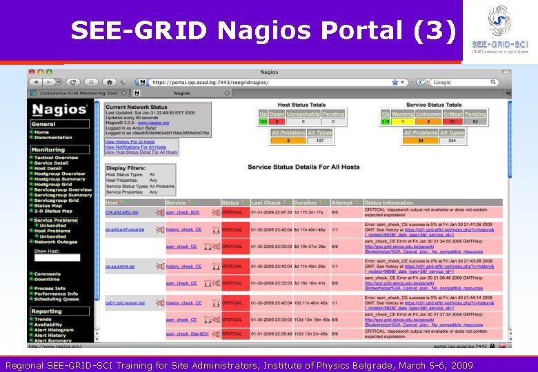 SEE-GRID Nagios Portal (3) Regional SEE-GRID-SCI Training for Site Administrators, Institute of Physics Belgrade,