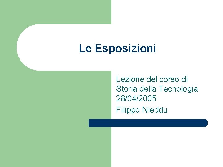 Le Esposizioni Lezione del corso di Storia della Tecnologia 28/04/2005 Filippo Nieddu 