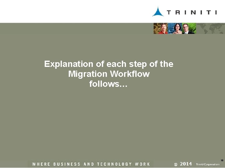 Explanation of each step of the Migration Workflow follows… 18 