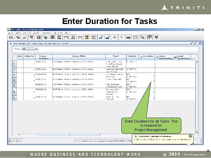 Enter Duration for Tasks Enter Durations for all Tasks. This is required for Project