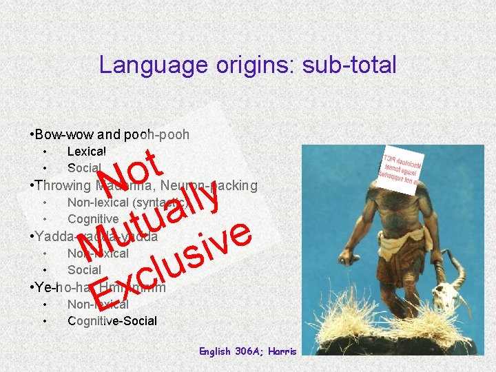 Language origins: sub-total • Bow-wow and pooh-pooh • • t o N lly a