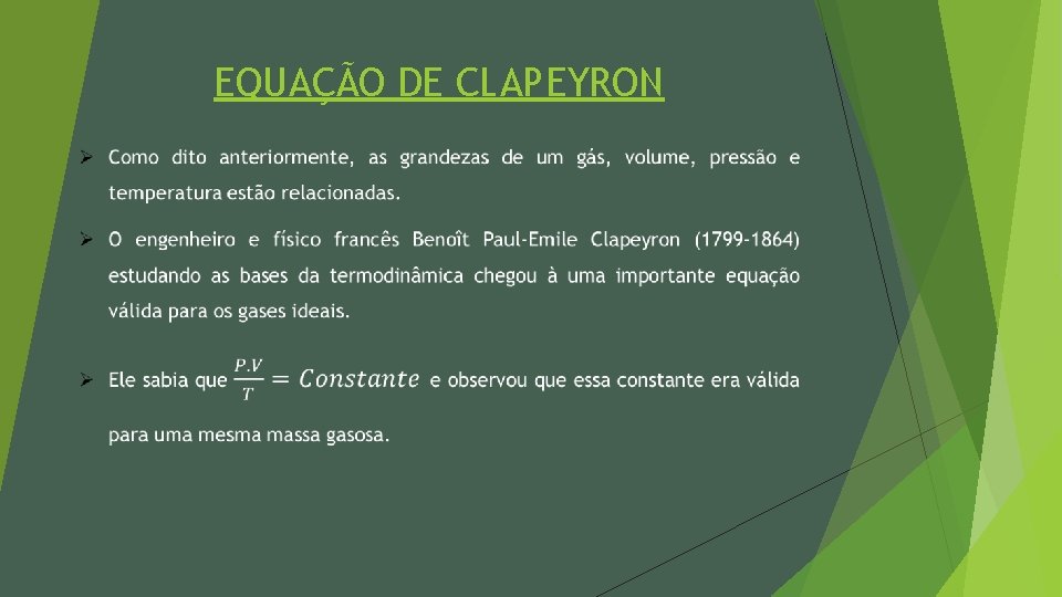 EQUAÇÃO DE CLAPEYRON 