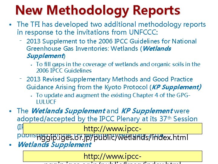 New Methodology Reports • The TFI has developed two additional methodology reports in response