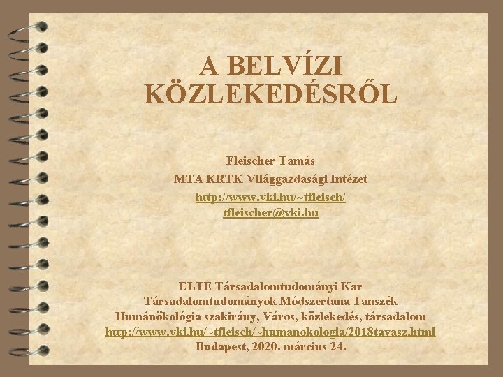 A BELVÍZI KÖZLEKEDÉSRŐL Fleischer Tamás MTA KRTK Világgazdasági Intézet http: //www. vki. hu/~tfleisch/ tfleischer@vki.