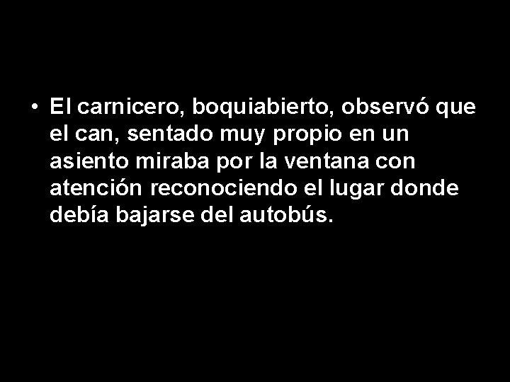  • El carnicero, boquiabierto, observó que el can, sentado muy propio en un