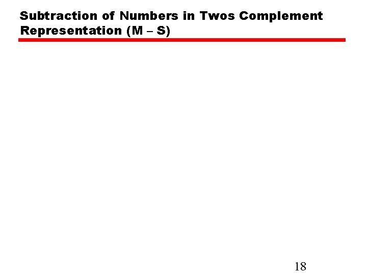 Subtraction of Numbers in Twos Complement Representation (M – S) 18 