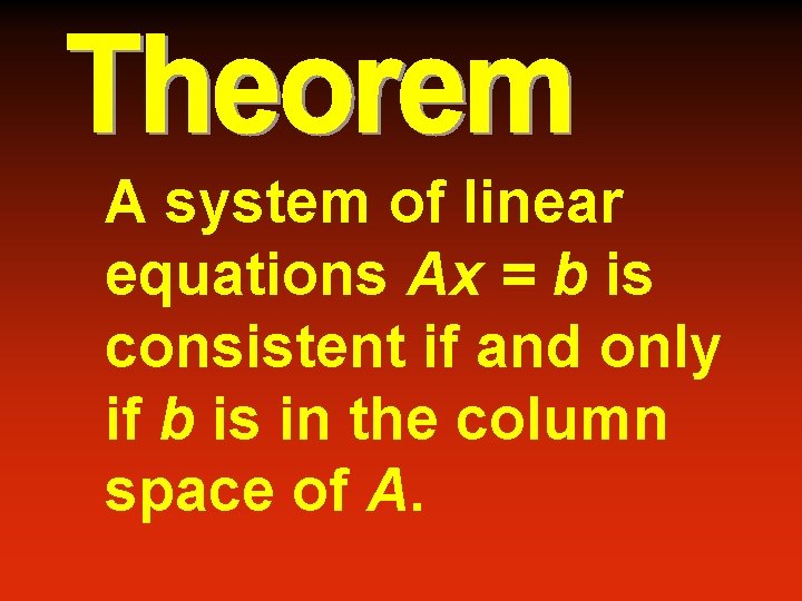 A system of linear equations Ax = b is consistent if and only if