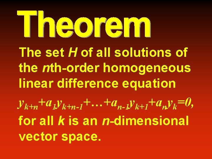 The set H of all solutions of the nth-order homogeneous linear difference equation yk+n+a