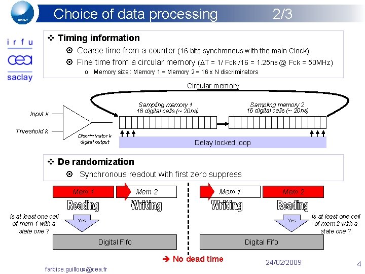 Choice of data processing 2/3 v Timing information ¤ Coarse time from a counter