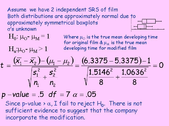 Assume we have 2 independent SRS of film Both distributions are approximately normal due