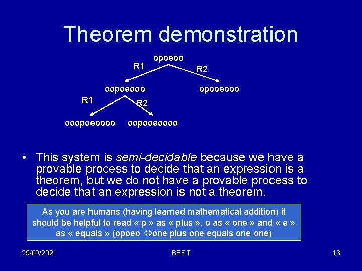 Theorem demonstration R 1 opoeoo R 2 oopoeooo R 1 ooopoeoooo opooeooo R 2