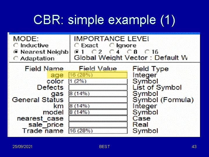 CBR: simple example (1) 25/09/2021 BEST 43 