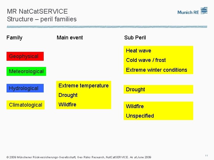 MR Nat. Cat. SERVICE Structure – peril families Family Main event Heat wave Geophysical