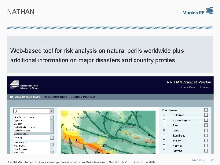 NATHAN Web-based tool for risk analysis on natural perils worldwide plus additional information on