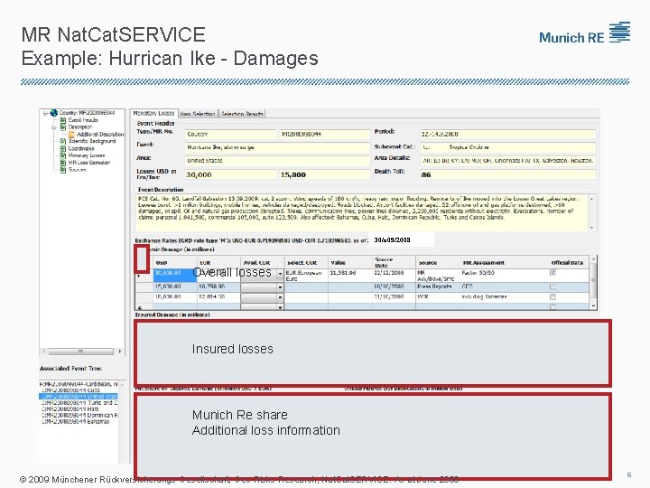 MR Nat. Cat. SERVICE Example: Hurrican Ike - Damages 30/o 09/2008 Overall losses Insured