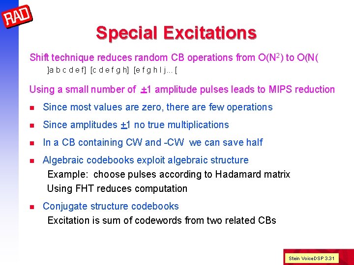 Special Excitations Shift technique reduces random CB operations from O(N 2) to O(N( ]a