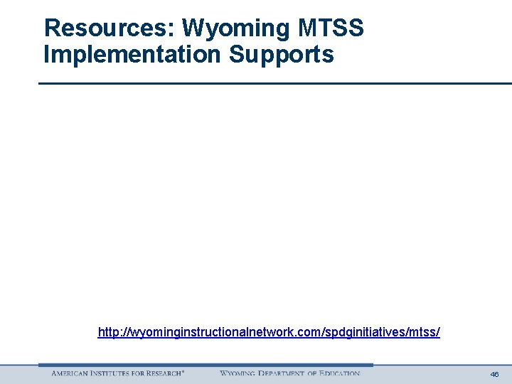Resources: Wyoming MTSS Implementation Supports http: //wyominginstructionalnetwork. com/spdginitiatives/mtss/ 46 