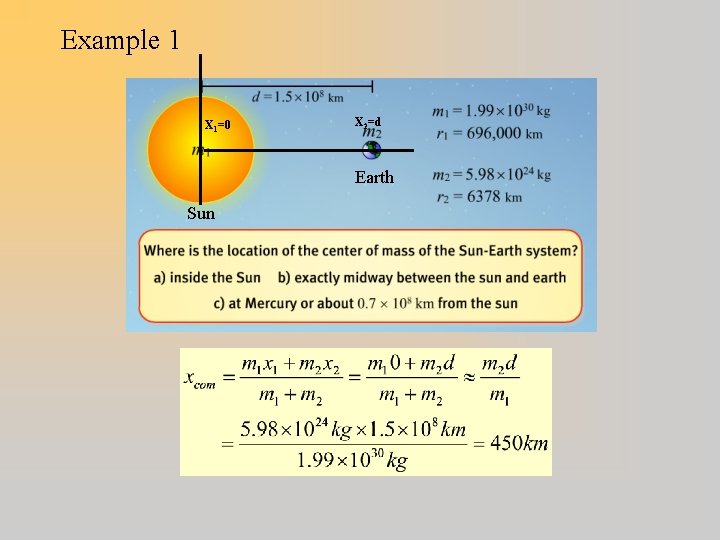 Example 1 X 1=0 X 2=d Earth Sun 