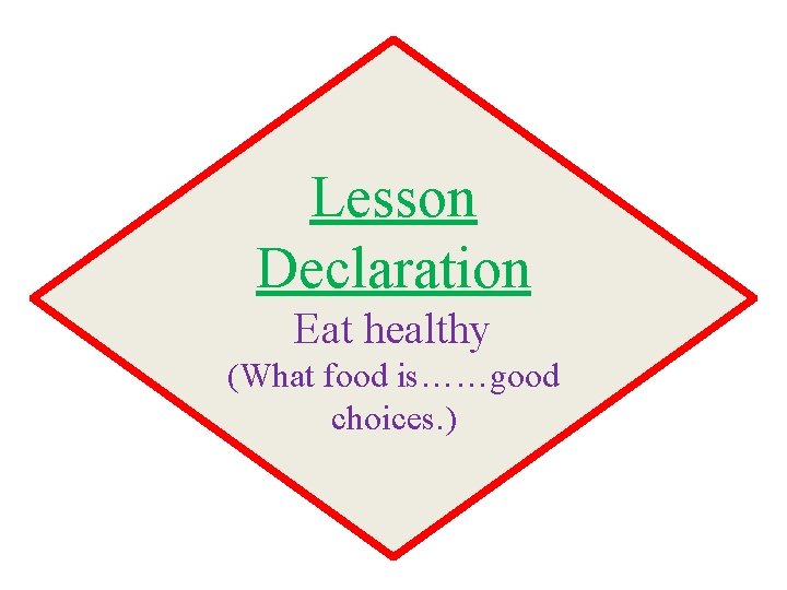Lesson Declaration Eat healthy (What food is……good choices. ) 