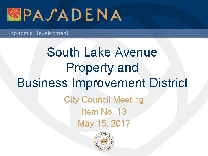 Economic Development South Lake Avenue Property and Business Improvement District City Council Meeting Item