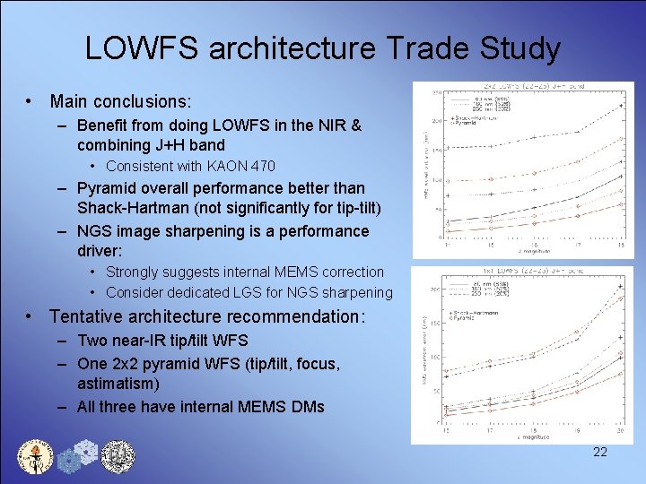 LOWFS architecture Trade Study • Main conclusions: – Benefit from doing LOWFS in the