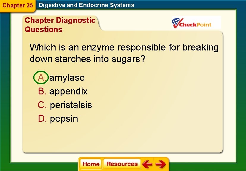 Chapter 35 Digestive and Endocrine Systems Chapter Diagnostic Questions Which is an enzyme responsible