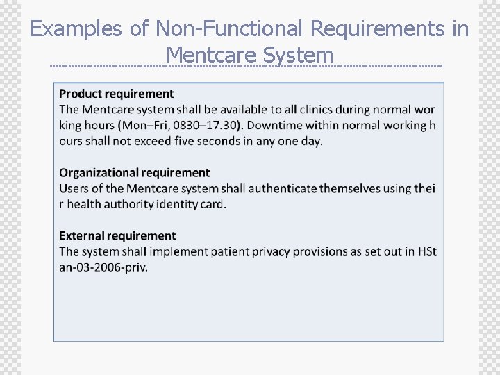 Examples of Non-Functional Requirements in Mentcare System 