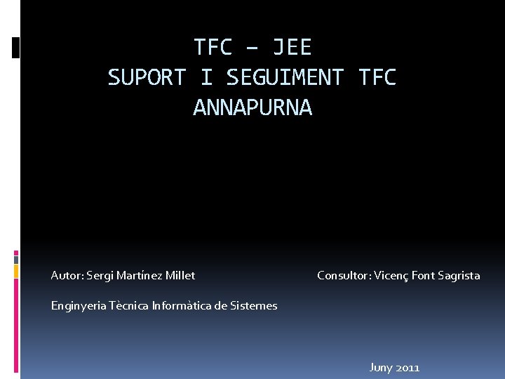 TFC – JEE SUPORT I SEGUIMENT TFC ANNAPURNA Autor: Sergi Martínez Millet Consultor: Vicenç