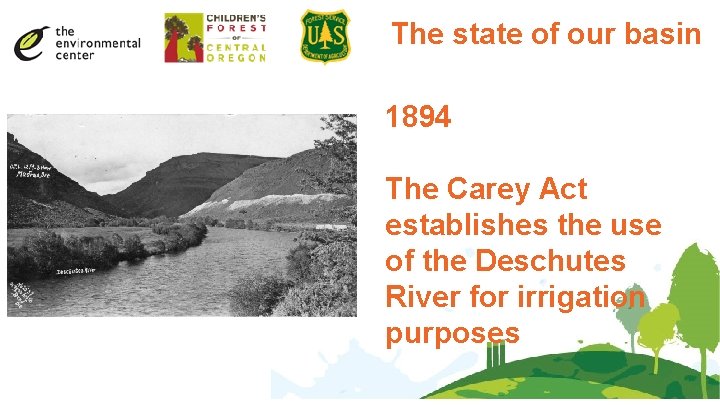 The state of our basin 1894 The Carey Act establishes the use of the