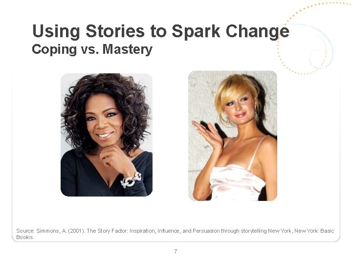 Using Stories to Spark Change Coping vs. Mastery Source: Simmons, A. (2001). The Story