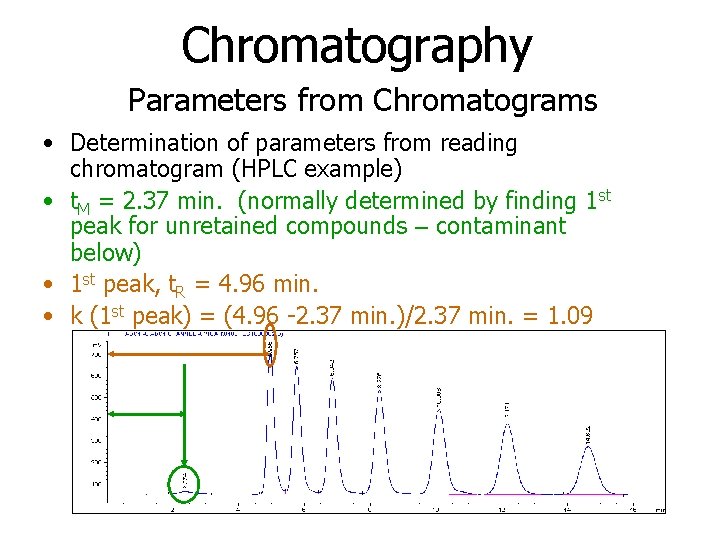 Chromatography Parameters from Chromatograms • Determination of parameters from reading chromatogram (HPLC example) •