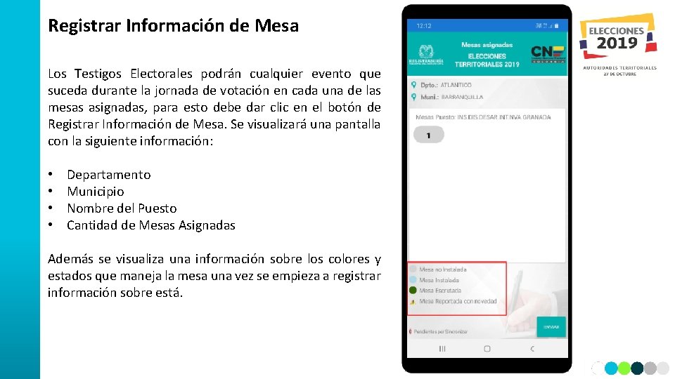 Registrar Información de Mesa Los Testigos Electorales podrán cualquier evento que suceda durante la