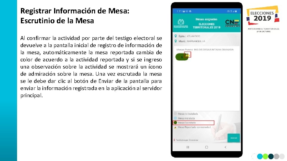 Registrar Información de Mesa: Escrutinio de la Mesa Al confirmar la actividad por parte Registrar Información de Mesa: Escrutinio de la Mesa Al confirmar la actividad por parte
