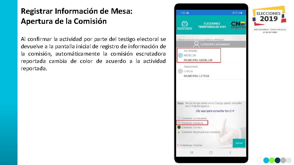 Registrar Información de Mesa: Apertura de la Comisión Al confirmar la actividad por parte Registrar Información de Mesa: Apertura de la Comisión Al confirmar la actividad por parte
